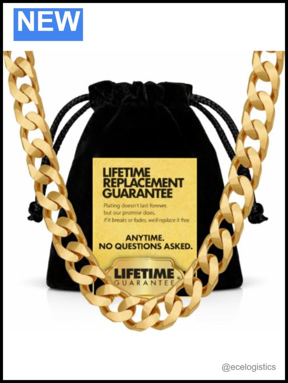 8mm Cuban Curb Link Chain Necklace 24k Gold Plated 18 Inch